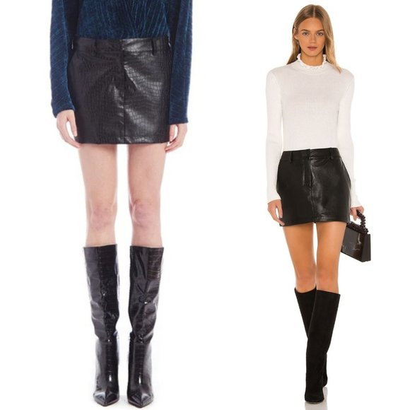 Amanda Uprichard Dresses & Skirts - Amanda Uprichard Brooklyn Croc Skin Black Mini Skirt